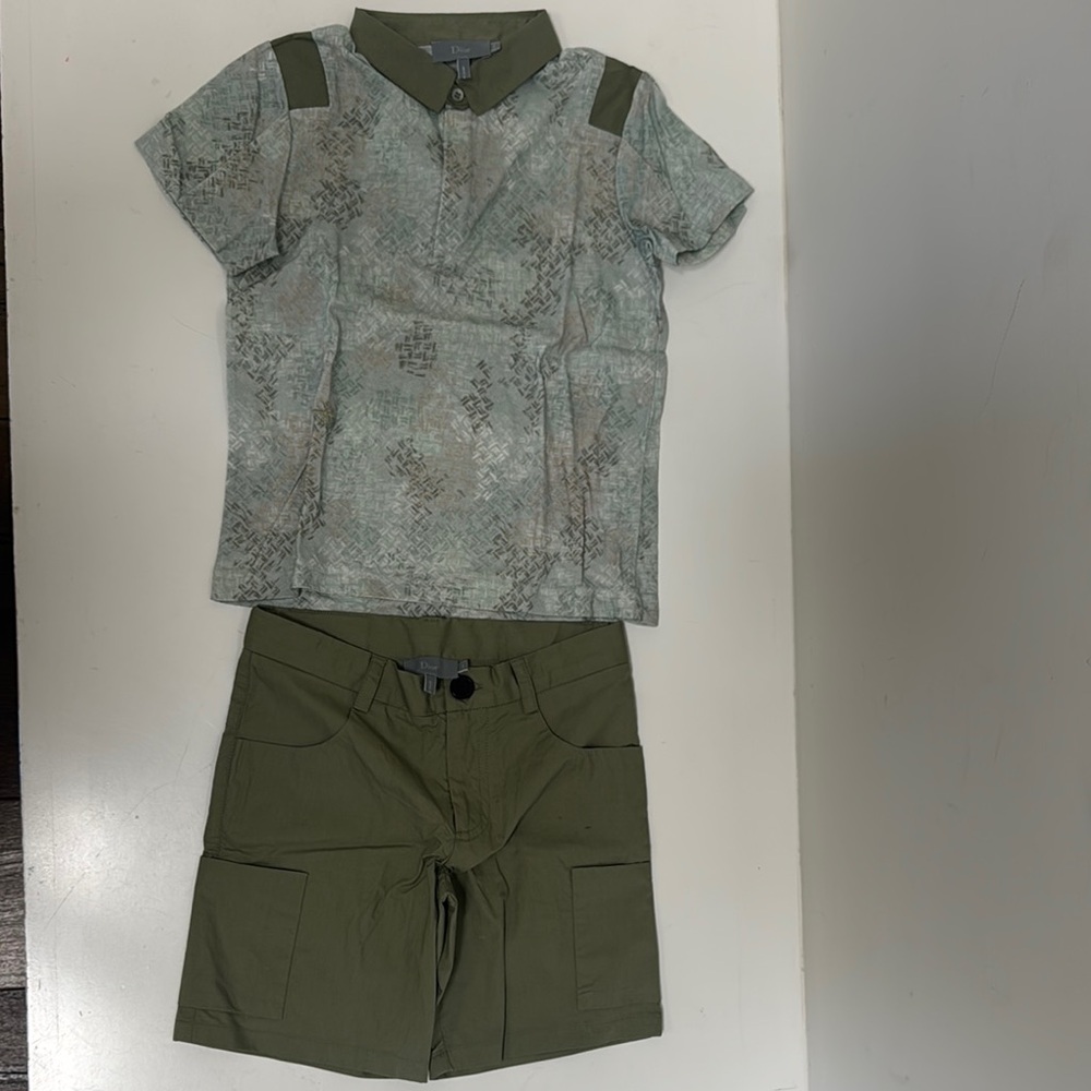 Dior Kids Green Patterned Shirt and Shorts Set